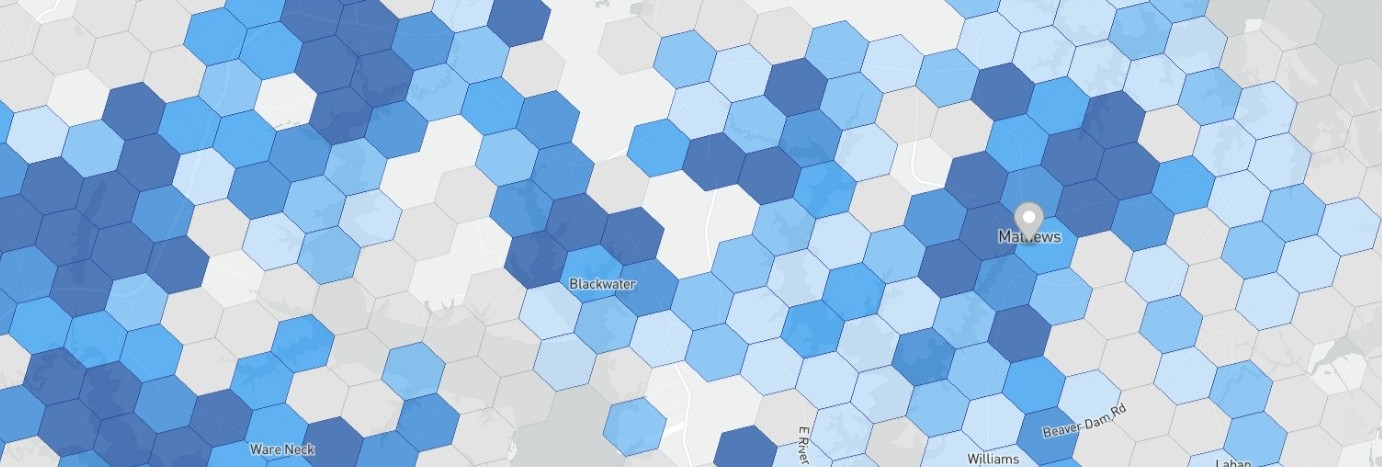 Aerial view of a rural Virginia waterfront community